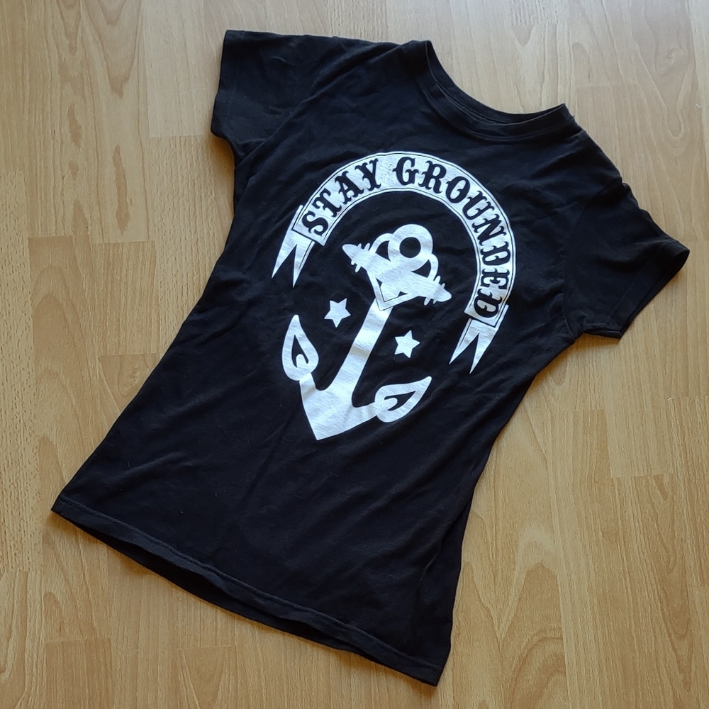 Stay Grounded Anchor Tee Shirt by Dirty Shirty - Black + White - Small
